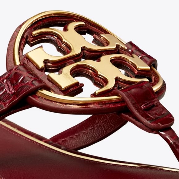 Tory Burch Metal Miller Croc Embossed Logo Sandals Burgundy Roma Red MANY SIZES! - Picture 8 of 13